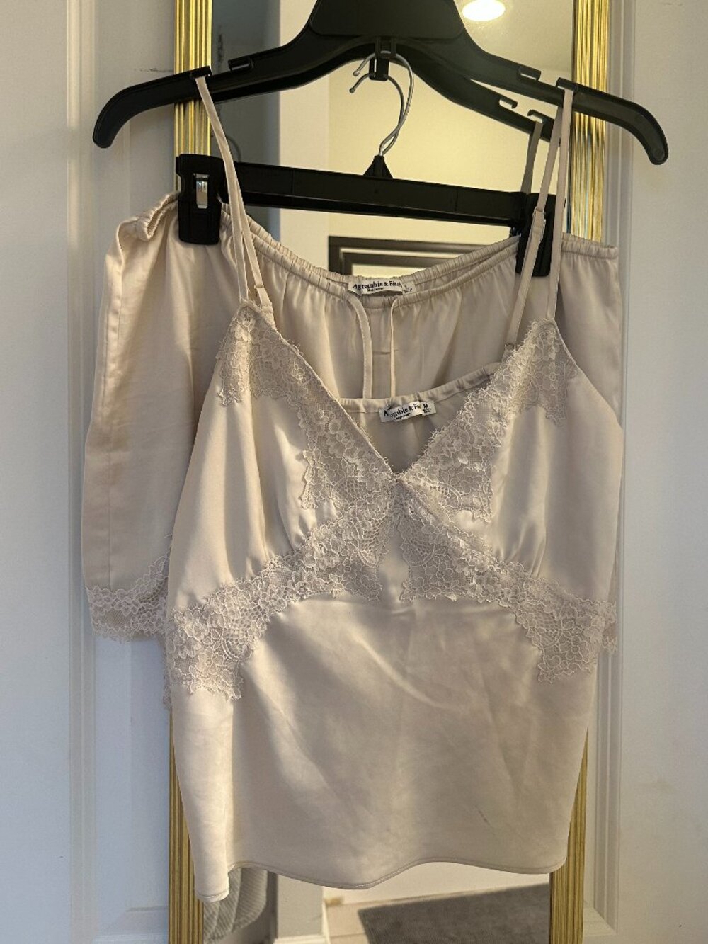 Abercrombie & Fitch Cream Satin Lace Trim Pajama Set - Picture 1 of 8